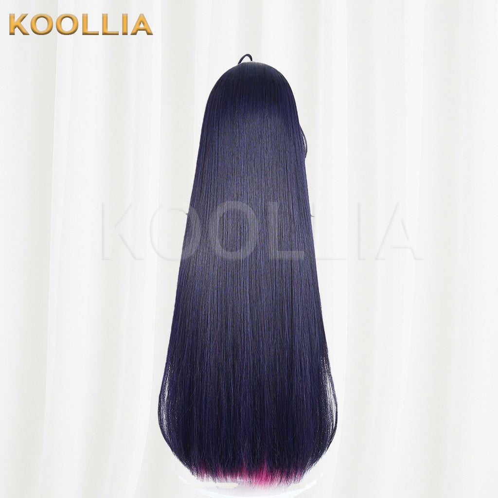 Loop Abyss Crimson Dark Navy‑Black Long Wig Fuchsia Inner Layer Red Forehead Highlight Realistic Scalp Top Basic Wig