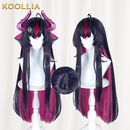 Loop Abyss Crimson Dark Navy‑Black Long Wig Fuchsia Inner Layer Red Forehead Highlight Realistic Scalp Top Basic Wig