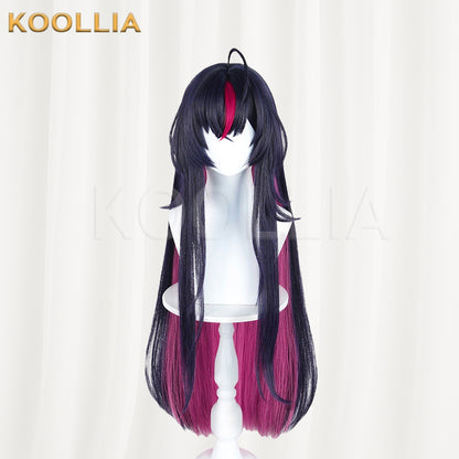 Loop Abyss Crimson Dark Navy‑Black Long Wig Fuchsia Inner Layer Red Forehead Highlight Realistic Scalp Top Basic Wig