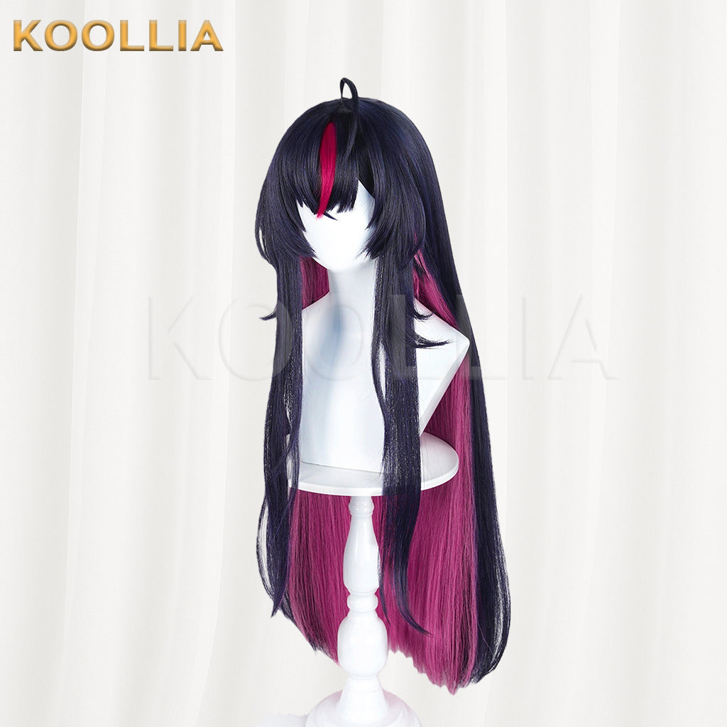 Loop Abyss Crimson Dark Navy‑Black Long Wig Fuchsia Inner Layer Red Forehead Highlight Realistic Scalp Top Basic Wig