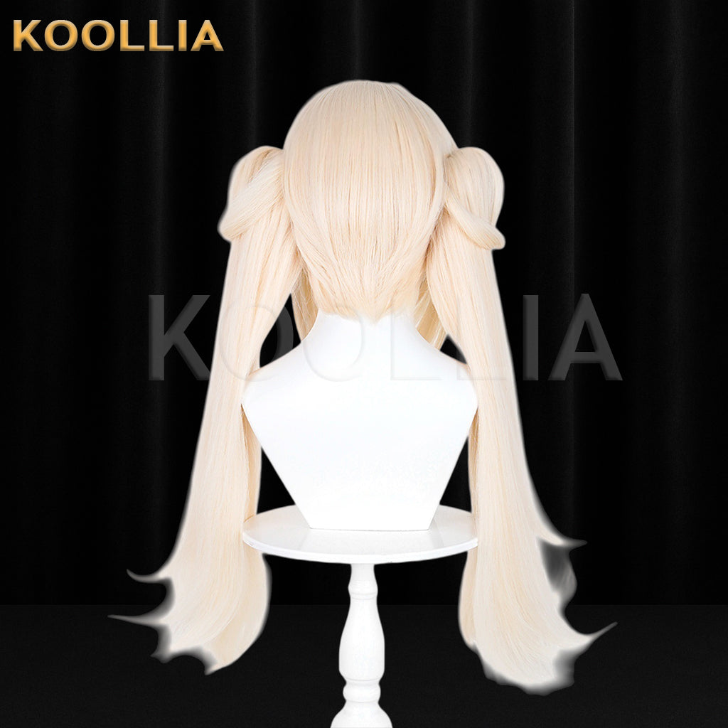 Path to Nowhere Faurer Wig Light Cream Gold Realistic Scalp Top Straight Long Base With Claw-Clip Twin-Tails Basic Wig