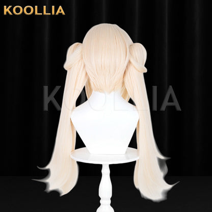Path to Nowhere Faurer Wig Light Cream Gold Realistic Scalp Top Straight Long Base With Claw-Clip Twin-Tails Basic Wig