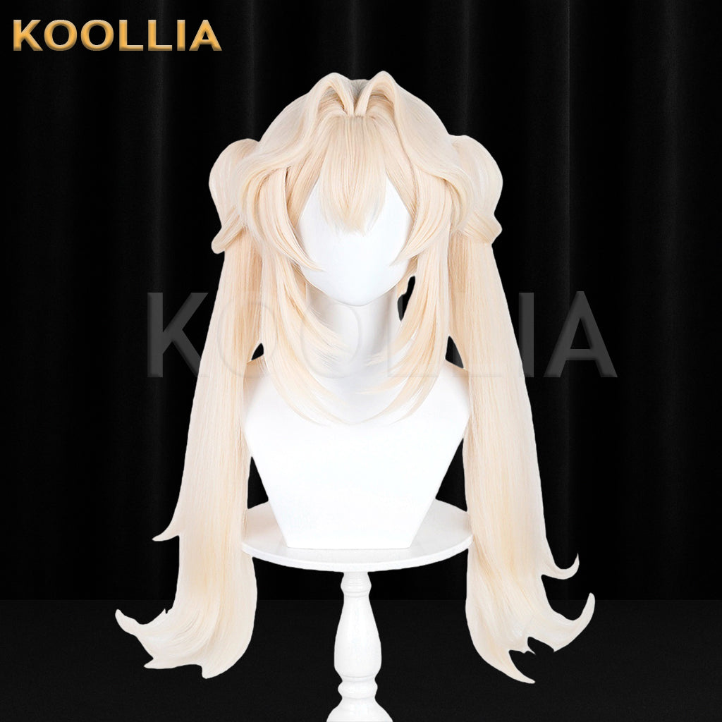 Path to Nowhere Faurer Wig Light Cream Gold Realistic Scalp Top Straight Long Base With Claw-Clip Twin-Tails Basic Wig