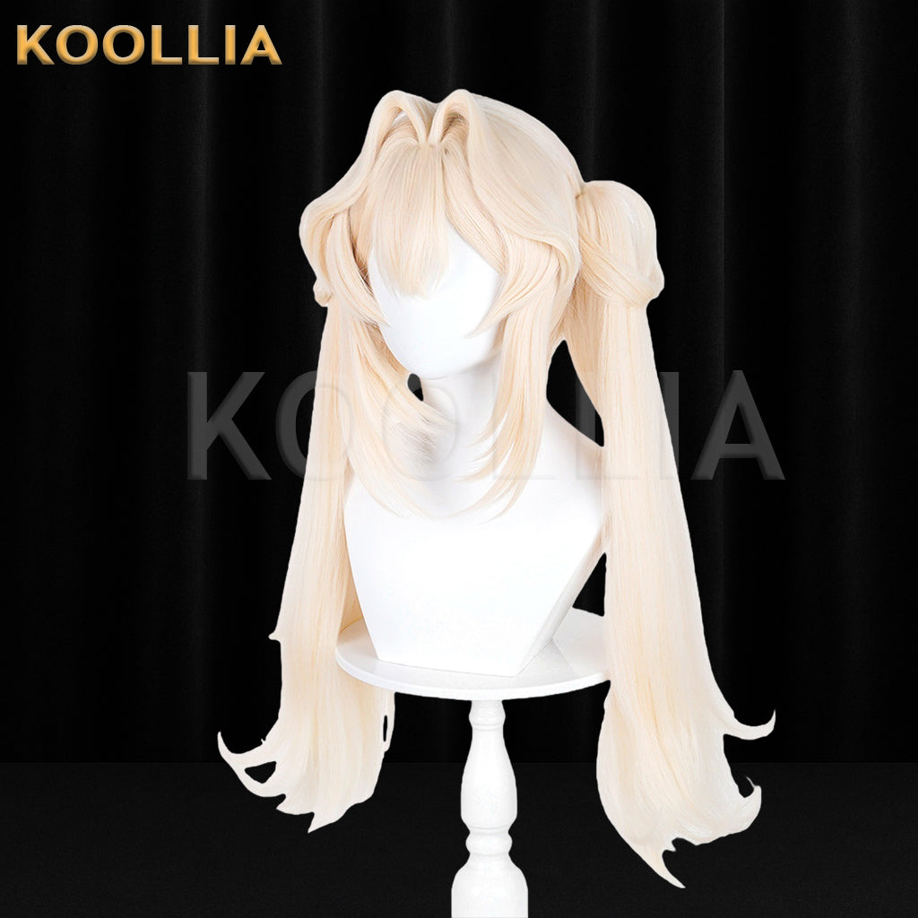Path to Nowhere Faurer Wig Light Cream Gold Realistic Scalp Top Straight Long Base With Claw-Clip Twin-Tails Basic Wig