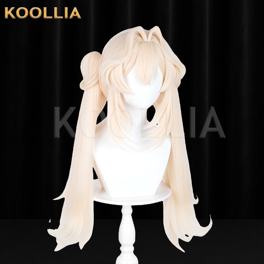 Path to Nowhere Faurer Wig Light Cream Gold Realistic Scalp Top Straight Long Base With Claw-Clip Twin-Tails Basic Wig