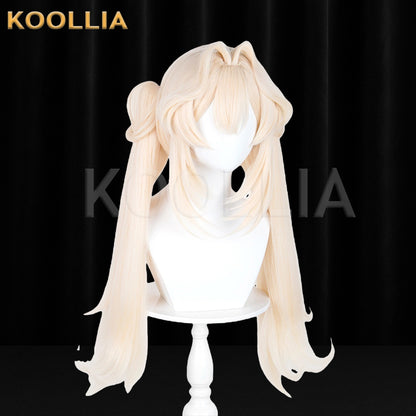Path to Nowhere Faurer Wig Light Cream Gold Realistic Scalp Top Straight Long Base With Claw-Clip Twin-Tails Basic Wig