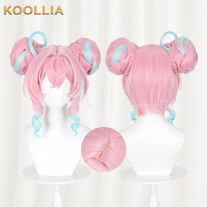 Honkai Star Rail Fengjin Wig Pink Blue Highlight Twin Braided Buns Basic Wig