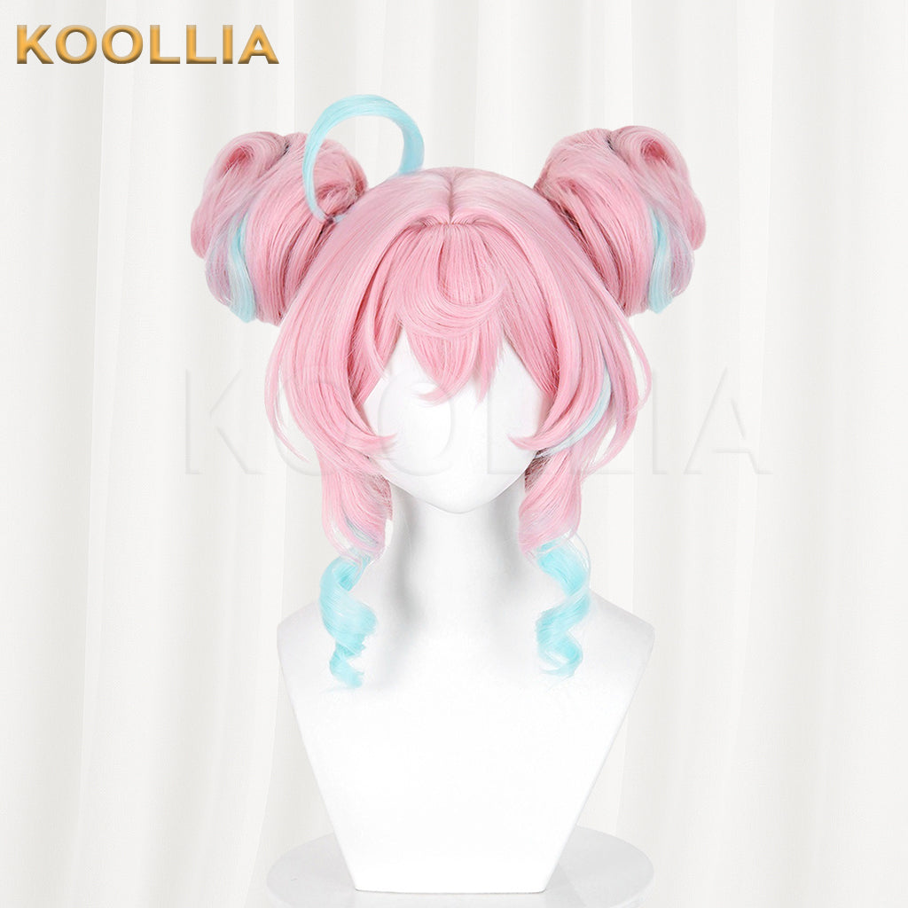 Honkai Star Rail Fengjin Wig Pink Blue Highlight Twin Braided Buns Basic Wig