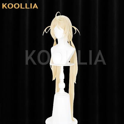 Zenless Zone Zero Fiona Wig Light Cream Gold Double Low Ponytails Extra-Long Straight Basic Wig