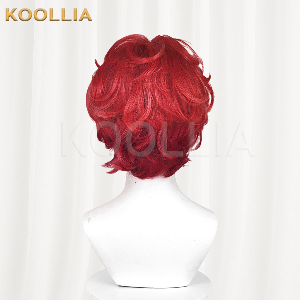 Identity V Fire Investigator Wig Hong Xiaodou Collab Flame Red Backcombed Top Short Fluffy Curly Basic Wig