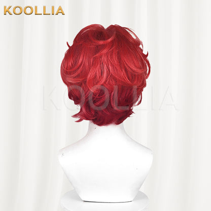 Identity V Fire Investigator Wig Hong Xiaodou Collab Flame Red Backcombed Top Short Fluffy Curly Basic Wig