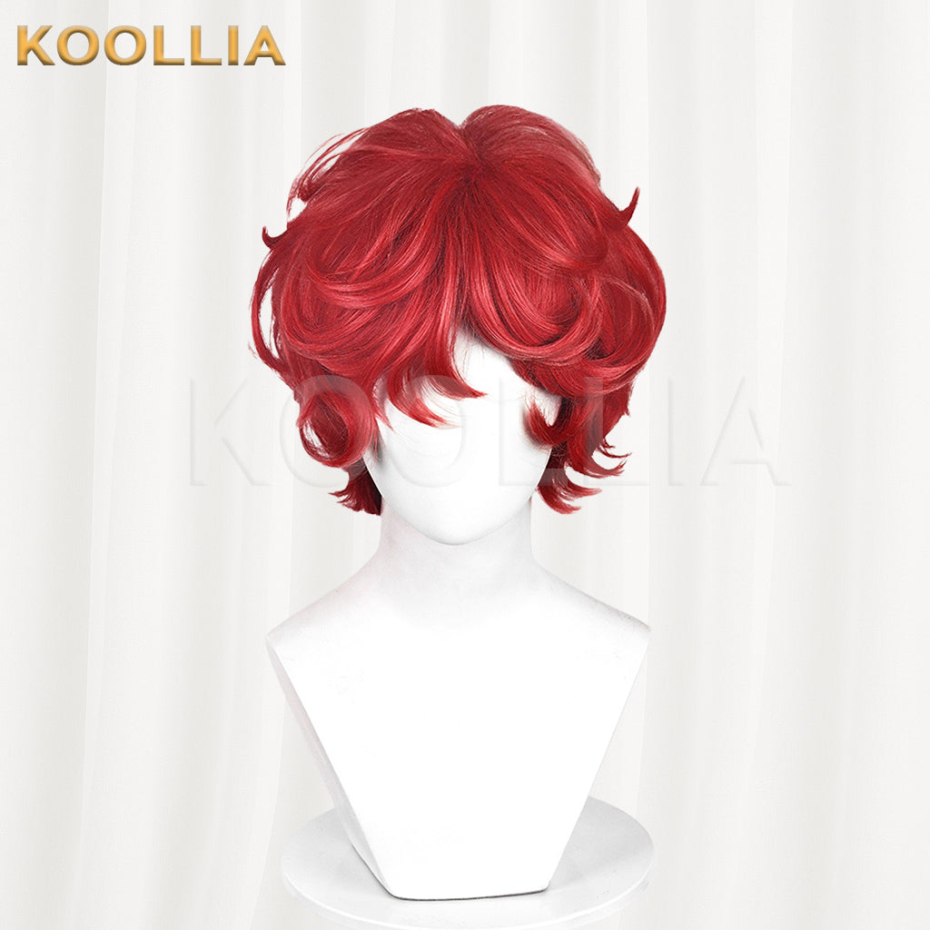Identity V Fire Investigator Wig Hong Xiaodou Collab Flame Red Backcombed Top Short Fluffy Curly Basic Wig