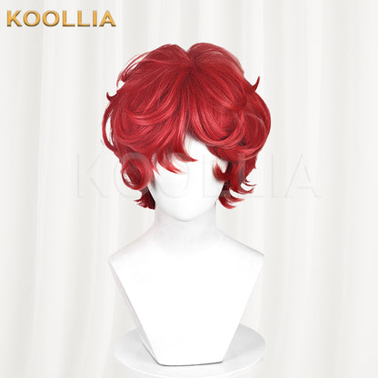 Identity V Fire Investigator Wig Hong Xiaodou Collab Flame Red Backcombed Top Short Fluffy Curly Basic Wig