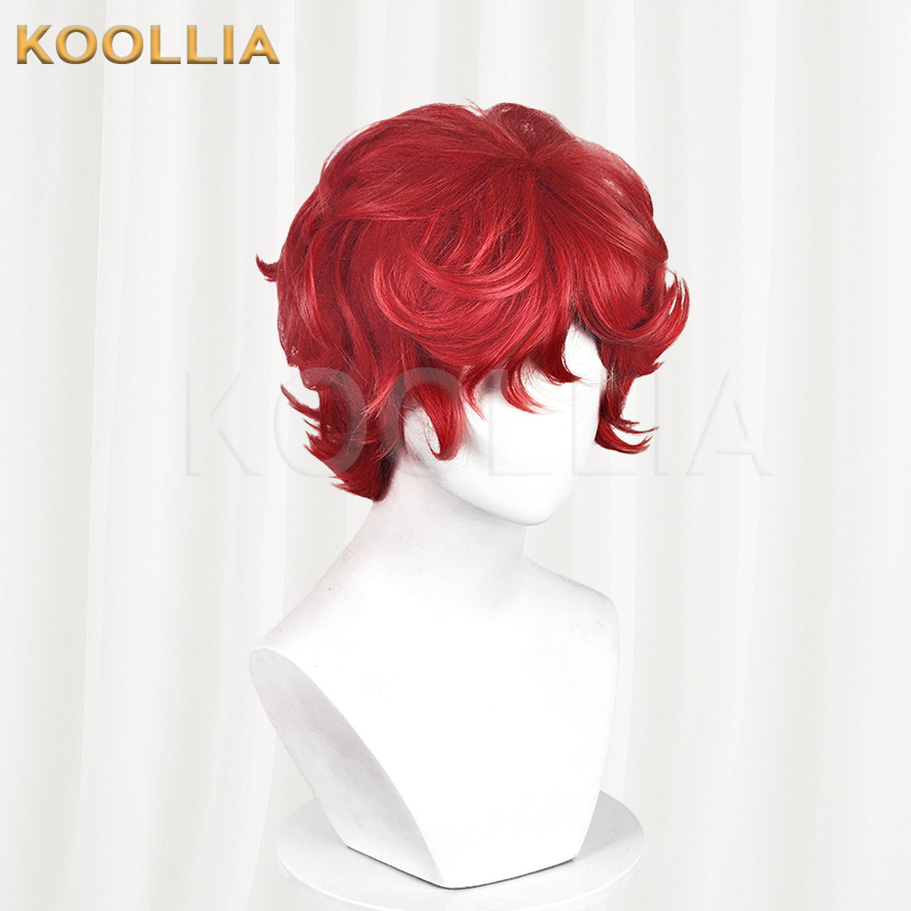 Identity V Fire Investigator Wig Hong Xiaodou Collab Flame Red Backcombed Top Short Fluffy Curly Basic Wig
