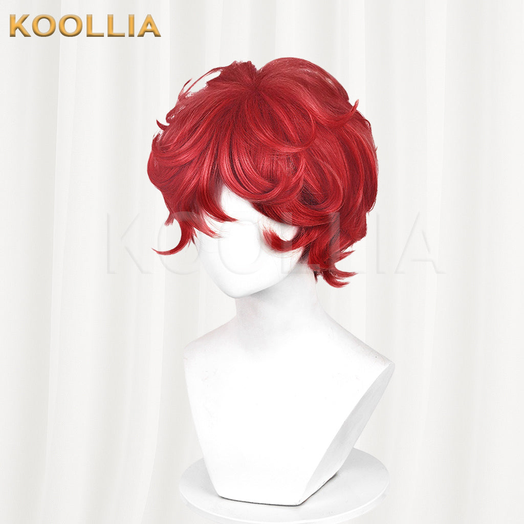 Identity V Fire Investigator Wig Hong Xiaodou Collab Flame Red Backcombed Top Short Fluffy Curly Basic Wig