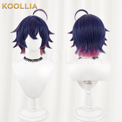 18TRIP Fubuki Yachiyo Wig Blue‑Purple Magenta‑Pink Two‑Tone Realistic Scalp Top Flip‑Out Short Wig Basic Wig