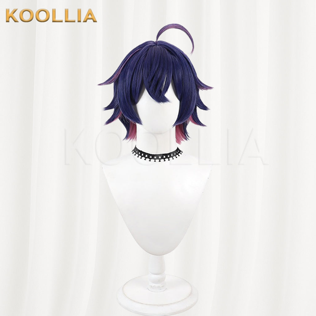 18TRIP Fubuki Yachiyo Wig Blue‑Purple Magenta‑Pink Two‑Tone Realistic Scalp Top Flip‑Out Short Wig Basic Wig