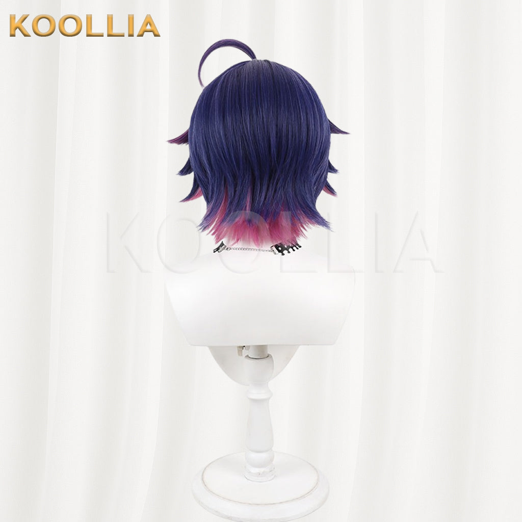 18TRIP Fubuki Yachiyo Wig Blue‑Purple Magenta‑Pink Two‑Tone Realistic Scalp Top Flip‑Out Short Wig Basic Wig