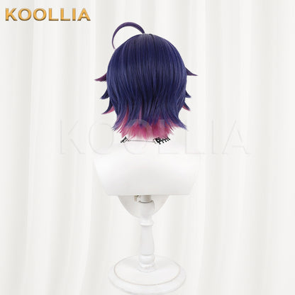 18TRIP Fubuki Yachiyo Wig Blue‑Purple Magenta‑Pink Two‑Tone Realistic Scalp Top Flip‑Out Short Wig Basic Wig