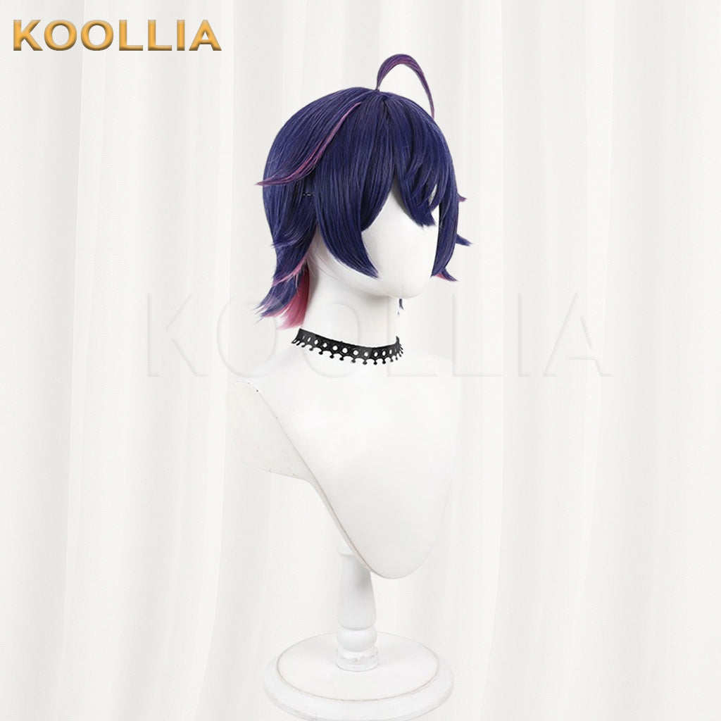 18TRIP Fubuki Yachiyo Wig Blue‑Purple Magenta‑Pink Two‑Tone Realistic Scalp Top Flip‑Out Short Wig Basic Wig