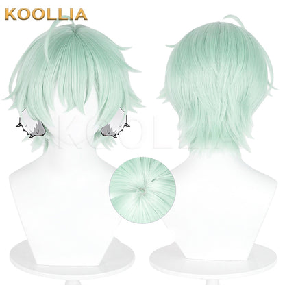 Genshin Impact Arosha Light Mint Green Layered Wolf Cut Short Hair Basic Wig