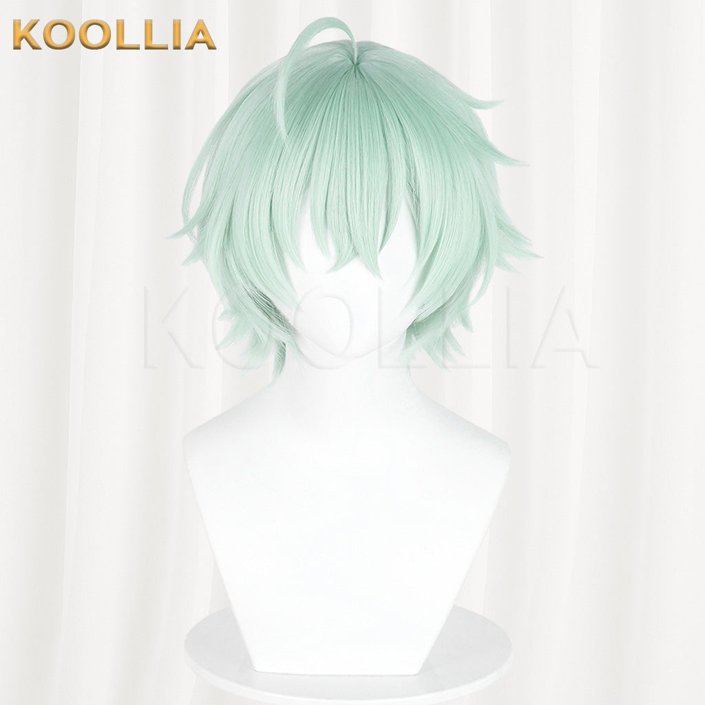 Genshin Impact Arosha Light Mint Green Layered Wolf Cut Short Hair Basic Wig