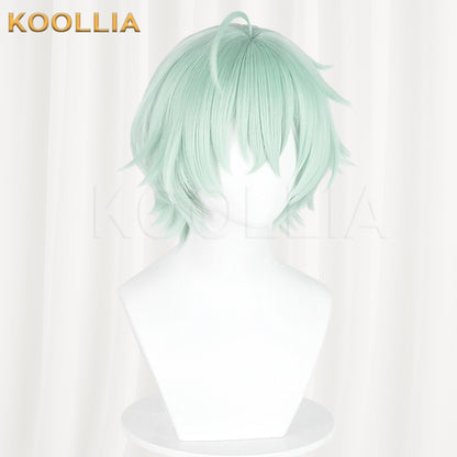 Genshin Impact Arosha Light Mint Green Layered Wolf Cut Short Hair Basic Wig