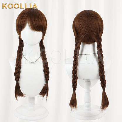 Universal Girl Wig Deep Brown Realistic Scalp Top All‑In‑One Double Braid Basic Wig