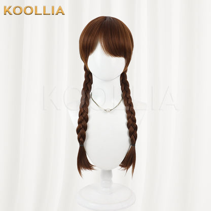 Universal Girl Wig Deep Brown Realistic Scalp Top All‑In‑One Double Braid Basic Wig