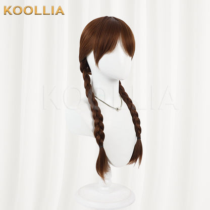 Universal Girl Wig Deep Brown Realistic Scalp Top All‑In‑One Double Braid Basic Wig