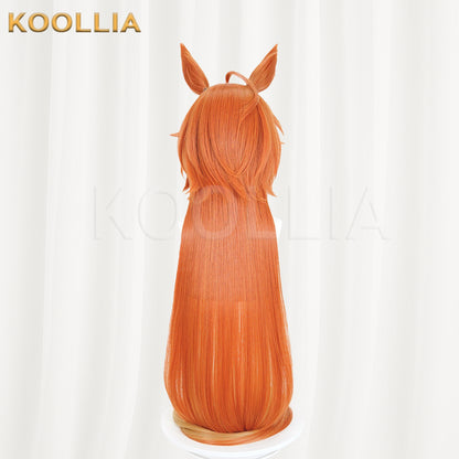 Uma Musume Gold Ship Wig Warm Orange Gold Double High Ponytails Extra-Long Straight Basic Wig