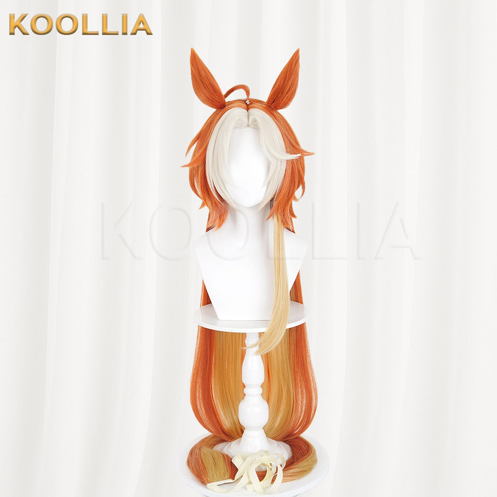 Uma Musume Gold Ship Wig Warm Orange Gold Double High Ponytails Extra-Long Straight Basic Wig