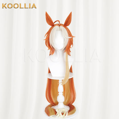 Uma Musume Gold Ship Wig Warm Orange Gold Double High Ponytails Extra-Long Straight Basic Wig