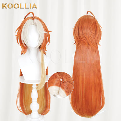 Uma Musume Gold Ship Wig Warm Orange Gold Double High Ponytails Extra-Long Straight Basic Wig