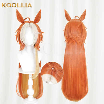 Uma Musume Gold Ship Wig Warm Orange Gold Double High Ponytails Extra-Long Straight Basic Wig