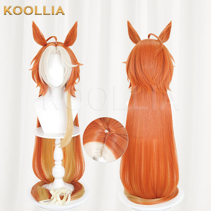 Uma Musume Gold Ship Wig Warm Orange Gold Double High Ponytails Extra-Long Straight Basic Wig