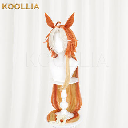Uma Musume Gold Ship Wig Warm Orange Gold Double High Ponytails Extra-Long Straight Basic Wig