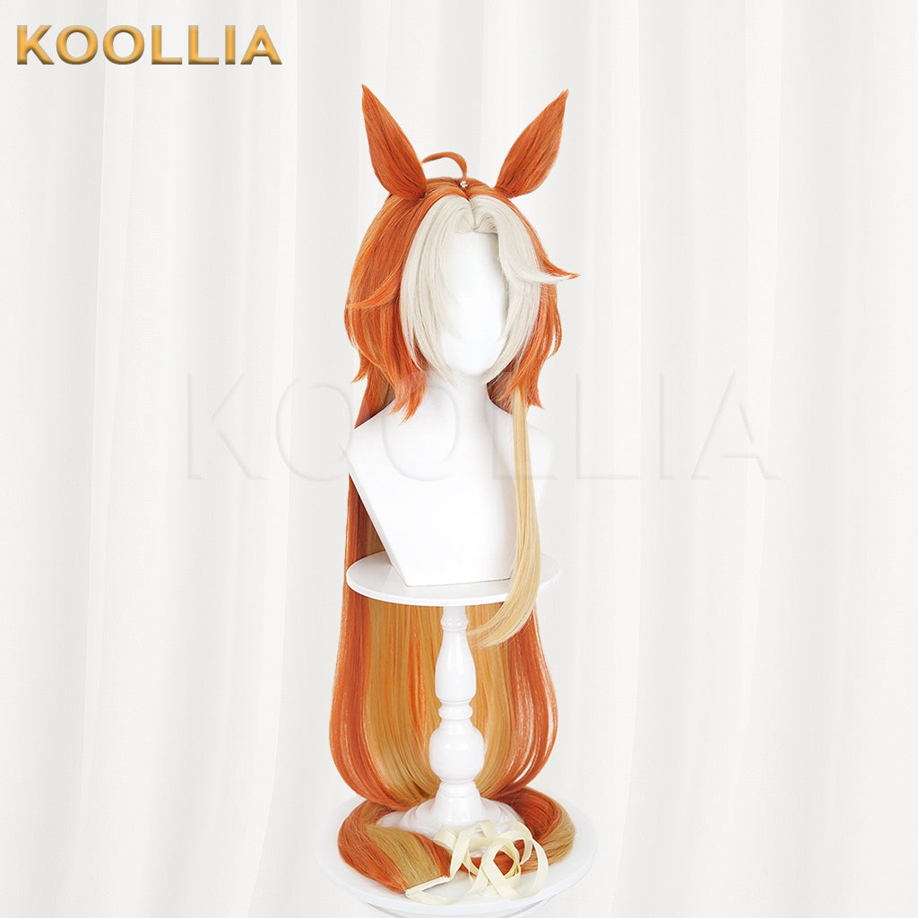 Uma Musume Gold Ship Wig Warm Orange Gold Double High Ponytails Extra-Long Straight Basic Wig