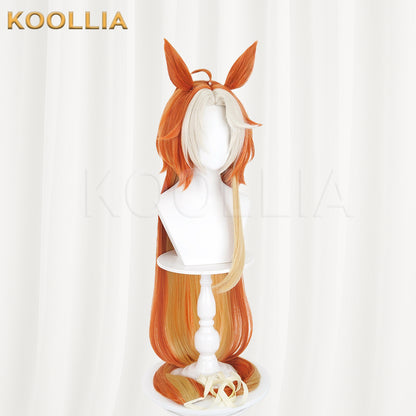 Uma Musume Gold Ship Wig Warm Orange Gold Double High Ponytails Extra-Long Straight Basic Wig