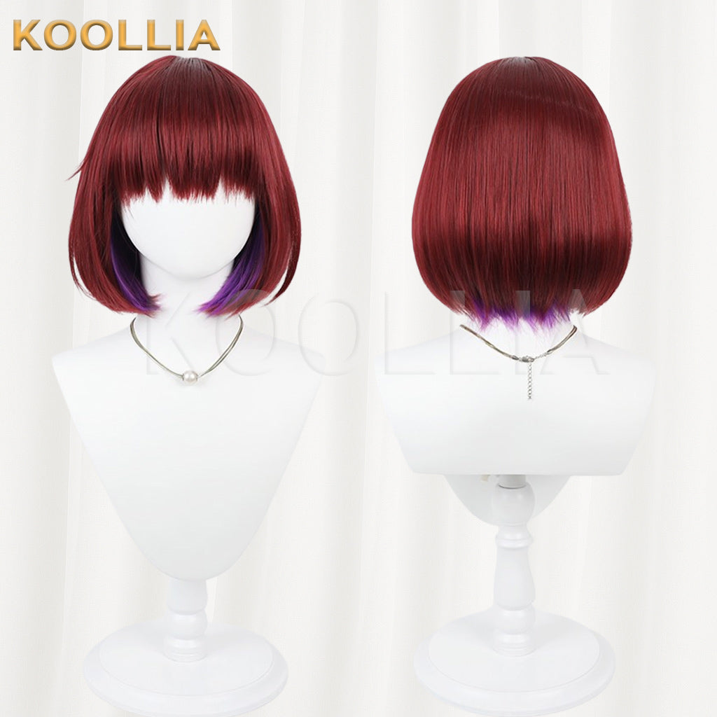 Touhou Project Hieda no Akyuu Wig Dark Rose Purple Ear Length Short Basic Wig