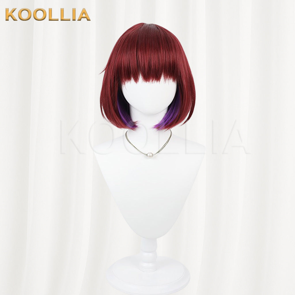 Touhou Project Hieda no Akyuu Wig Dark Rose Purple Ear Length Short Basic Wig