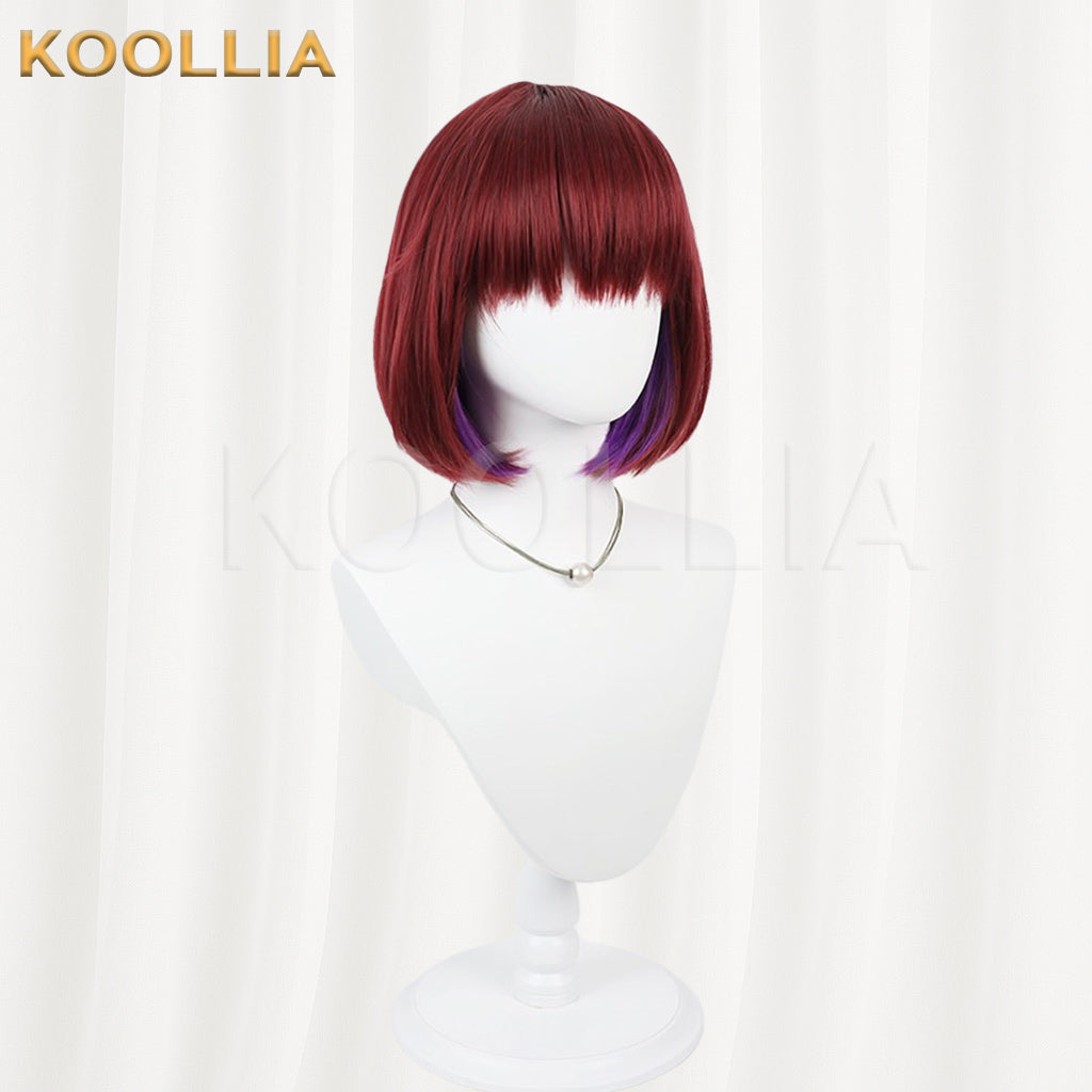Touhou Project Hieda no Akyuu Wig Dark Rose Purple Ear Length Short Basic Wig
