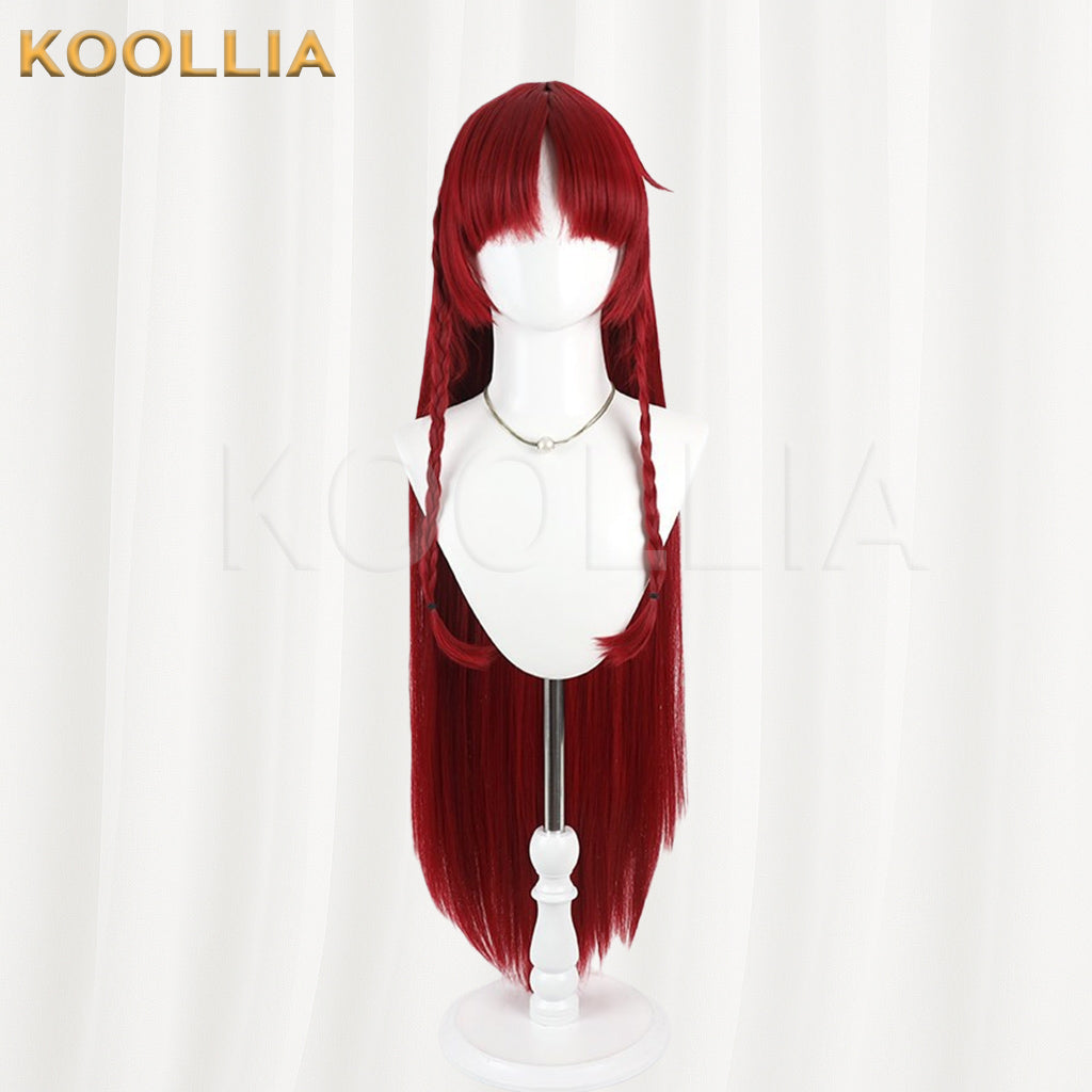 Touhou Project Hong Meiling Wig Chinese Red Long Straight Double Braids Basic Wig