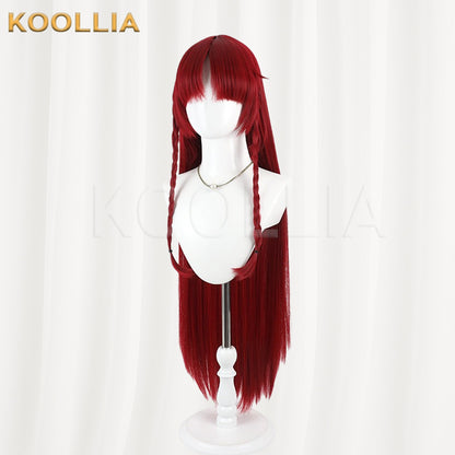 Touhou Project Hong Meiling Wig Chinese Red Long Straight Double Braids Basic Wig