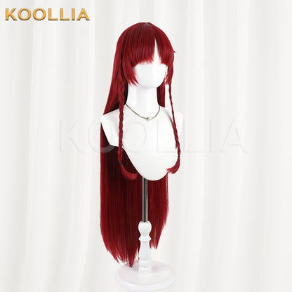 Touhou Project Hong Meiling Wig Chinese Red Long Straight Double Braids Basic Wig