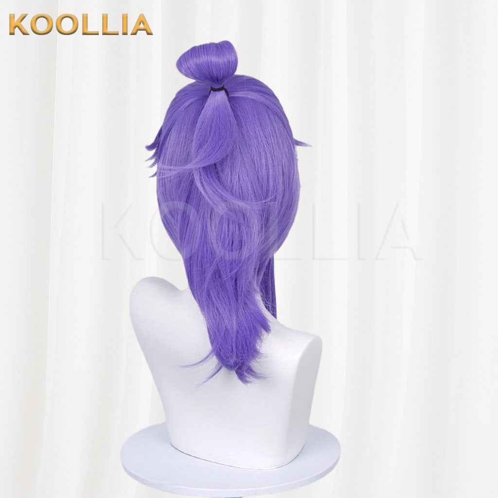 Honor of Kings Sun Quan Fairy Fan Messenger Deep Purple Half-up Long Hair Basic Wig