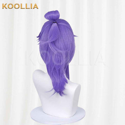 Honor of Kings Sun Quan Fairy Fan Messenger Deep Purple Half-up Long Hair Basic Wig