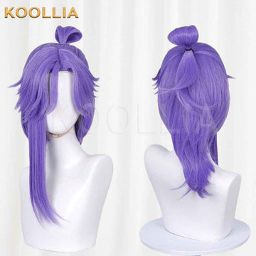 Honor of Kings Sun Quan Fairy Fan Messenger Deep Purple Half-up Long Hair Basic Wig