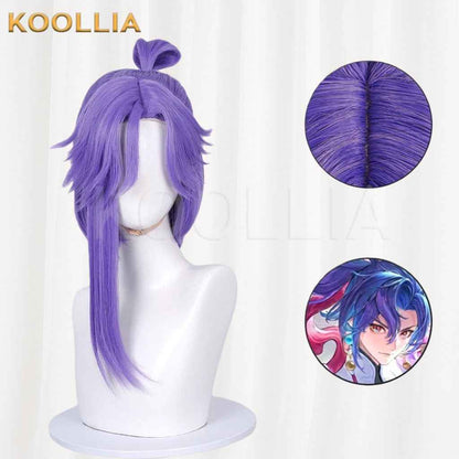 Honor of Kings Sun Quan Fairy Fan Messenger Deep Purple Half-up Long Hair Basic Wig
