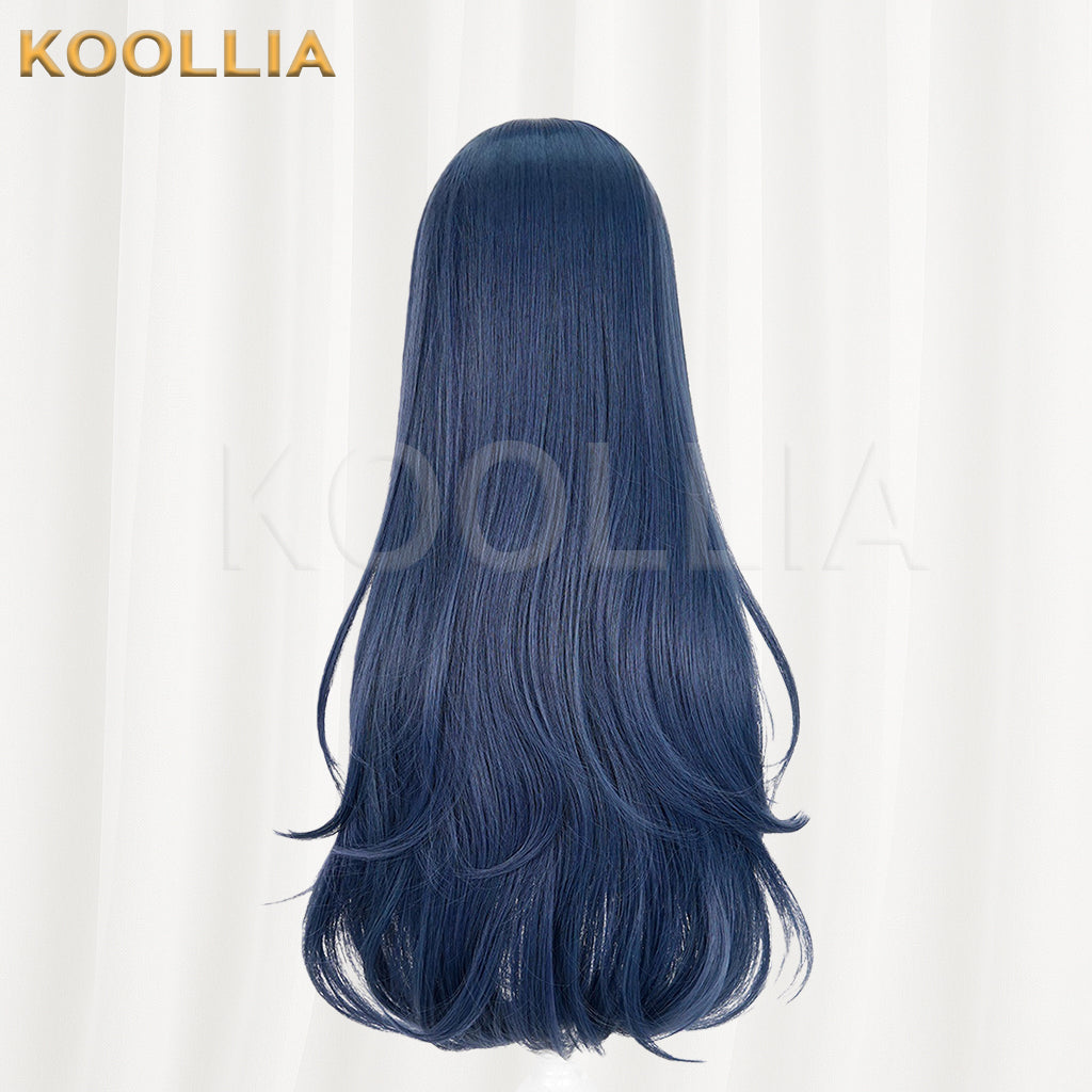 Project SEKAI Hoshino Ichika Wig Navy Black Realistic Scalp Top Extra-Long Straight With Natural Wavy Ends Basic Wig